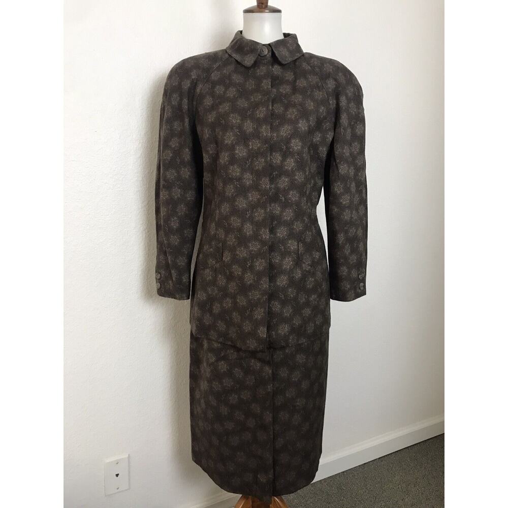 Krizia Vintage Skirt Suit Floral Wool Lined Italy